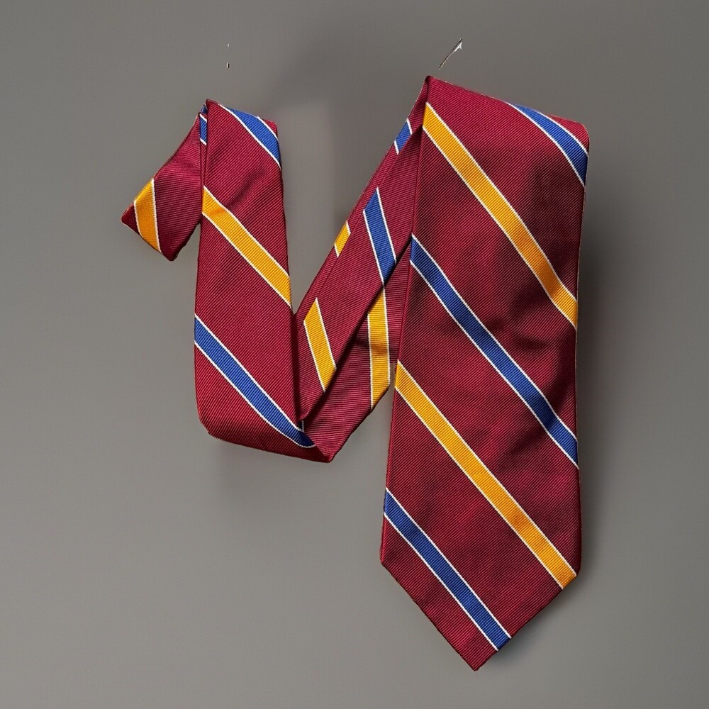Vintage Polo Ralph Lauren Tie Red Blue Yellow Stripe Handmade USA Classic Prep